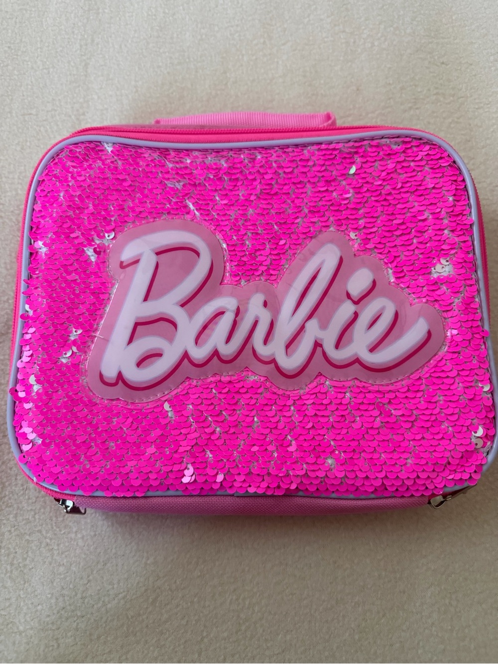 Official Barbie Pink Sequin Insulated Lunch Box Bag Mattel